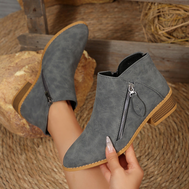 Damen Kurze Ankle-Boots mit seitlichem Reißverschluss und gestapeltem Blockabsatz Echoarchiv