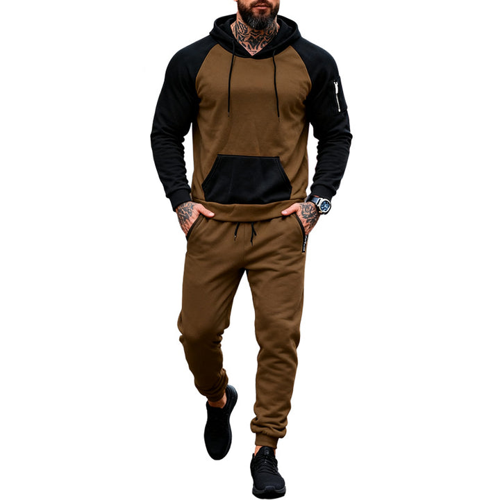 Herren nan zweiteiliges Kapuzen-Sweatset mit Raglanärmeln, Ärmel-Zip-Tasche und tapered Jogginghose Echo Archiv