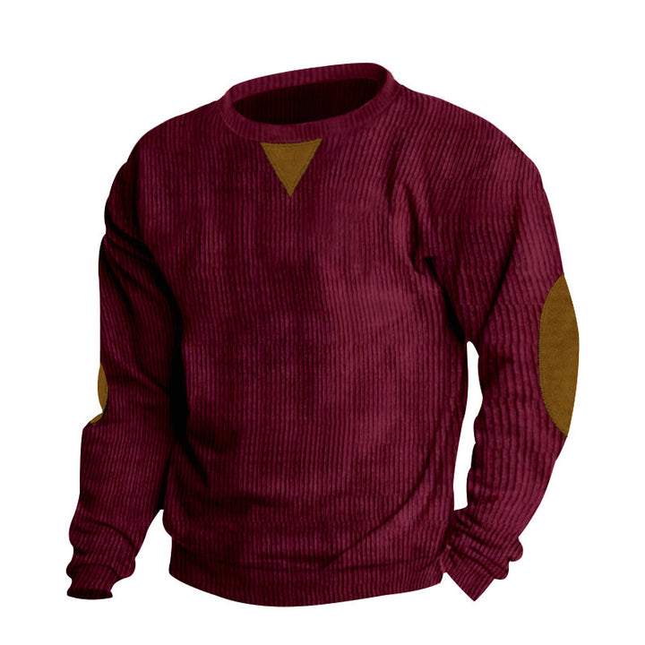 Herren Grobstruktur Pullover mit Ellbogenpatches und Rundhalsausschnitt Echoarchiv