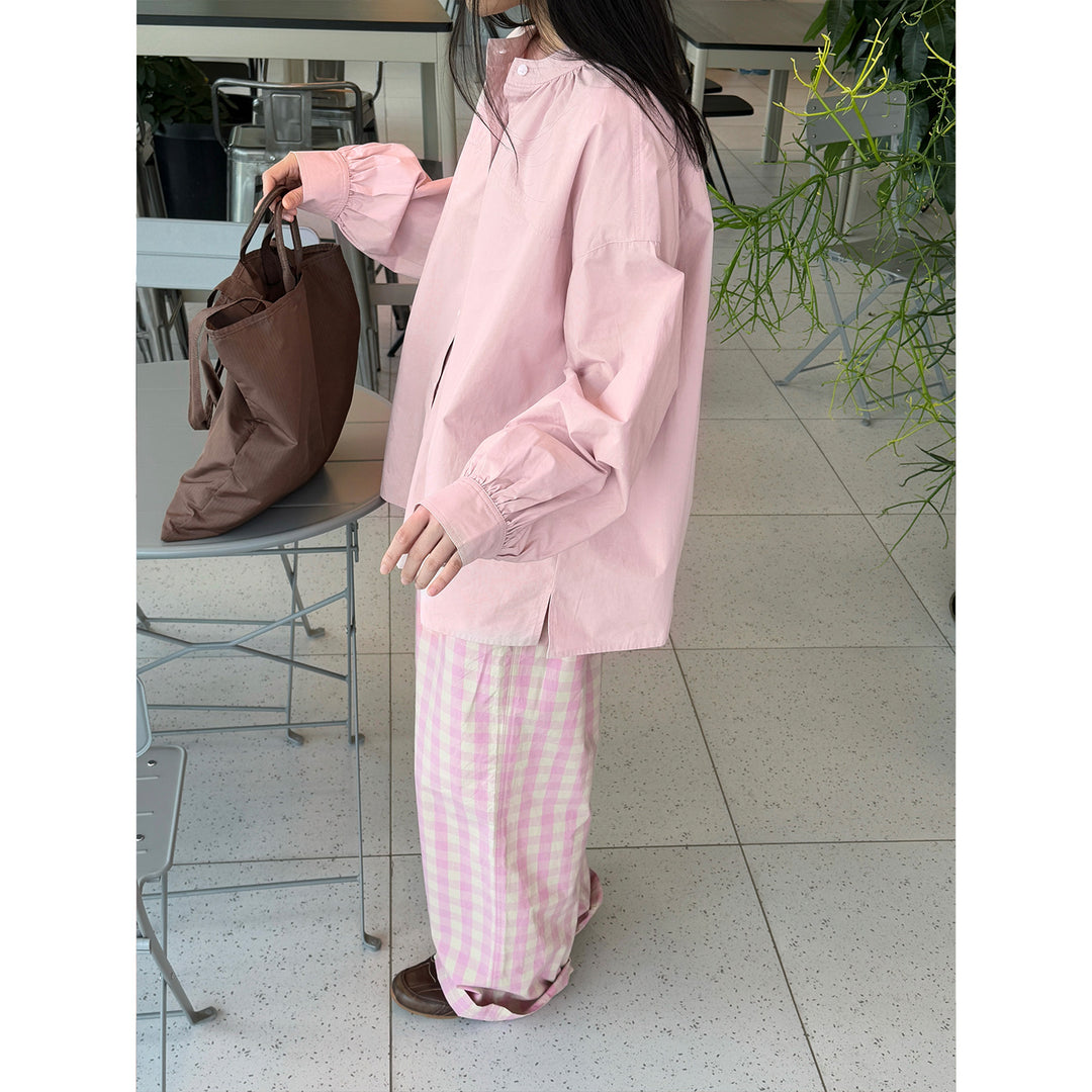 Damen Oversize-Hemdbluse mit Ballonärmeln und geraffter Schulterpartie Echoarchiv