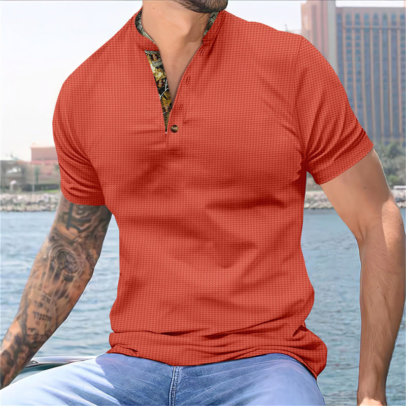 Herren Kurzarm-Hemd im modischen Stehkragen-Stil und strukturiertem Design Echoarchiv