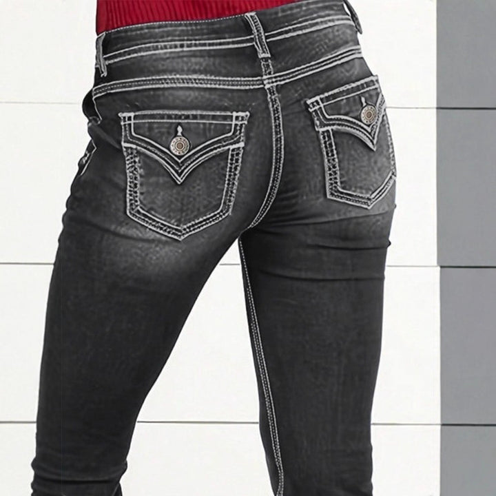 Damen hochtaillierte Sculpting-Bootcut-Jeans mit seitlichen Zierknöpfen Echo Archiv