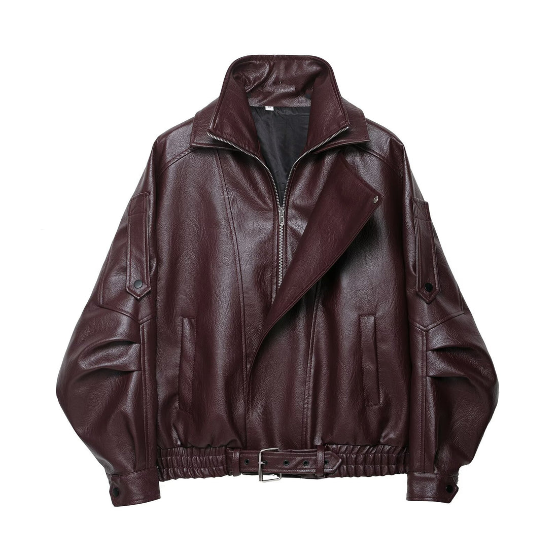 Damen Oversized Lederjacke im Bomberstil mit Taillengürtel Echoarchiv