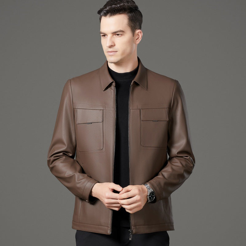 Herren stilvolle Kunstlederjacke mit praktischen Taschen Echoarchiv