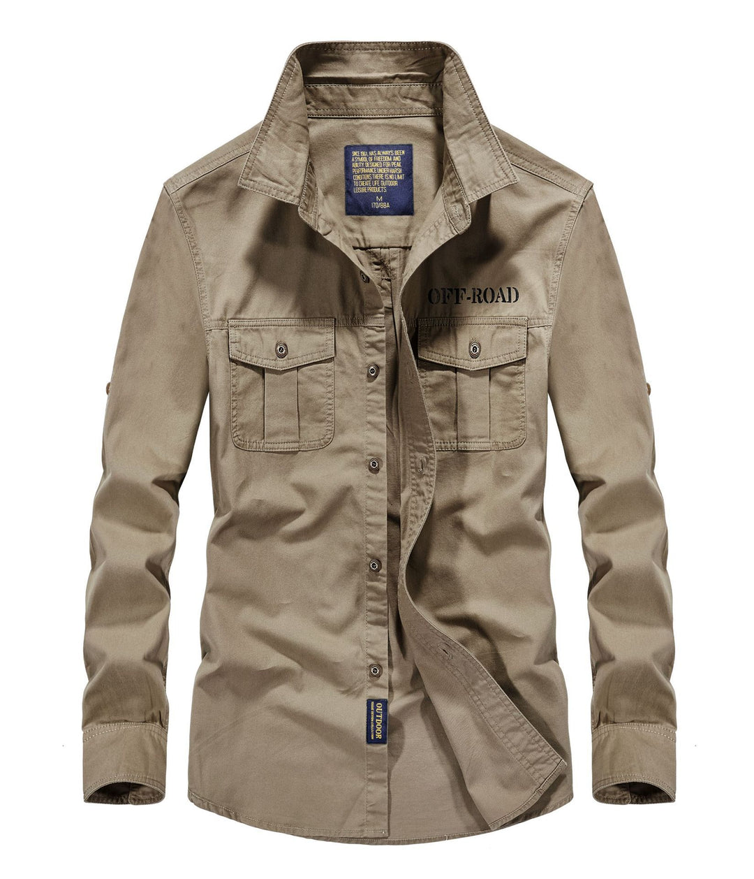 Herren Canvas-Utility-Fieldhemd mit Pattentaschen, Stehkragen und Ärmel-Rollfunktion – Taviero