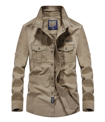 Herren Canvas-Utility-Fieldhemd mit Pattentaschen, Stehkragen und Ärmel-Rollfunktion – Taviero