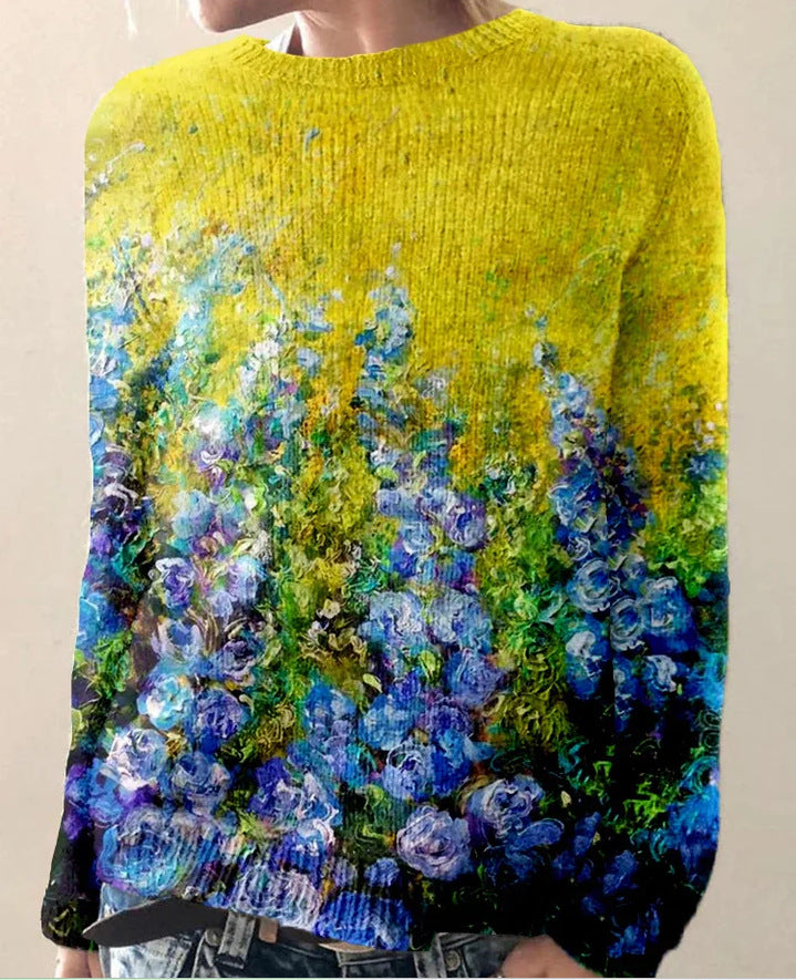 Echoarchiv | Gestrickter Damenpullover mit 3D-Blumenprint