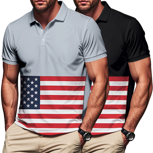 Herren Polohemd im patriotischen Stil mit Flaggenmotiv Echoarchiv