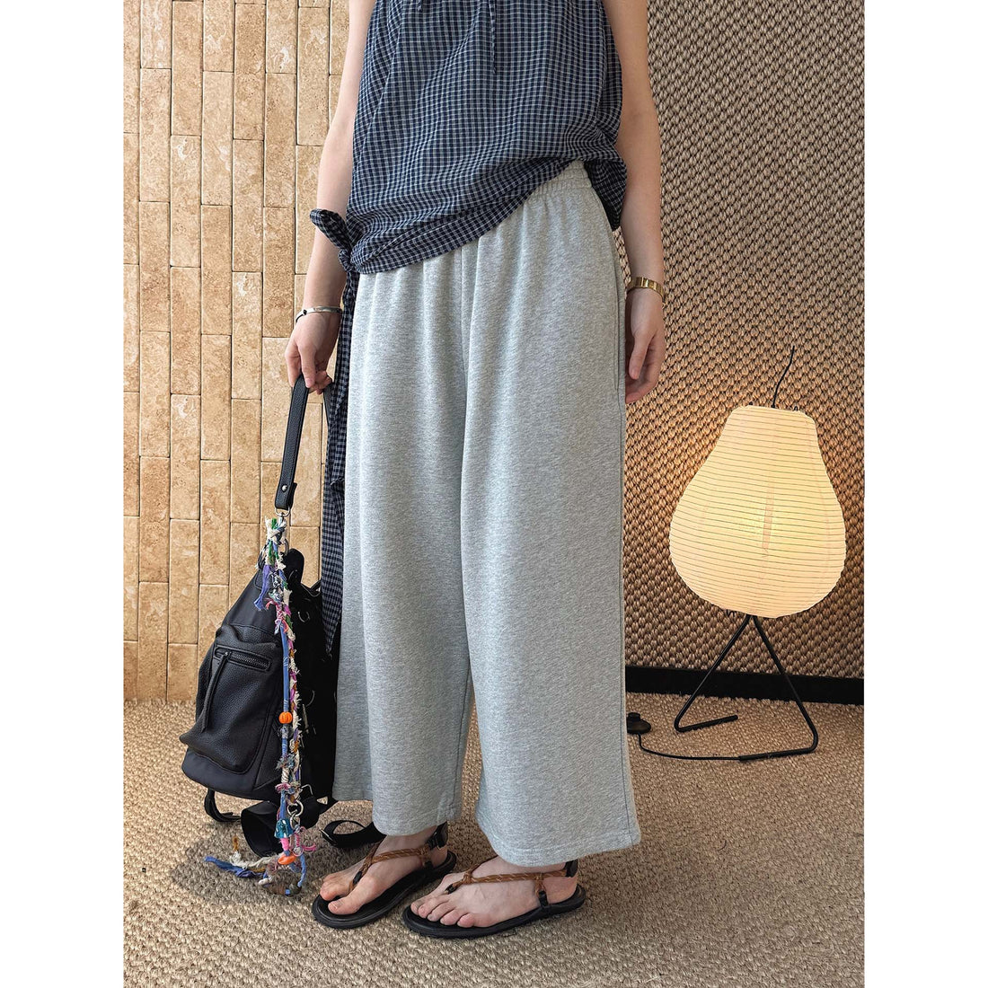 Damen Weiche High‑Waist Lounge‑Palazzohose aus Sweat mit elastischem Bund Echoarchiv