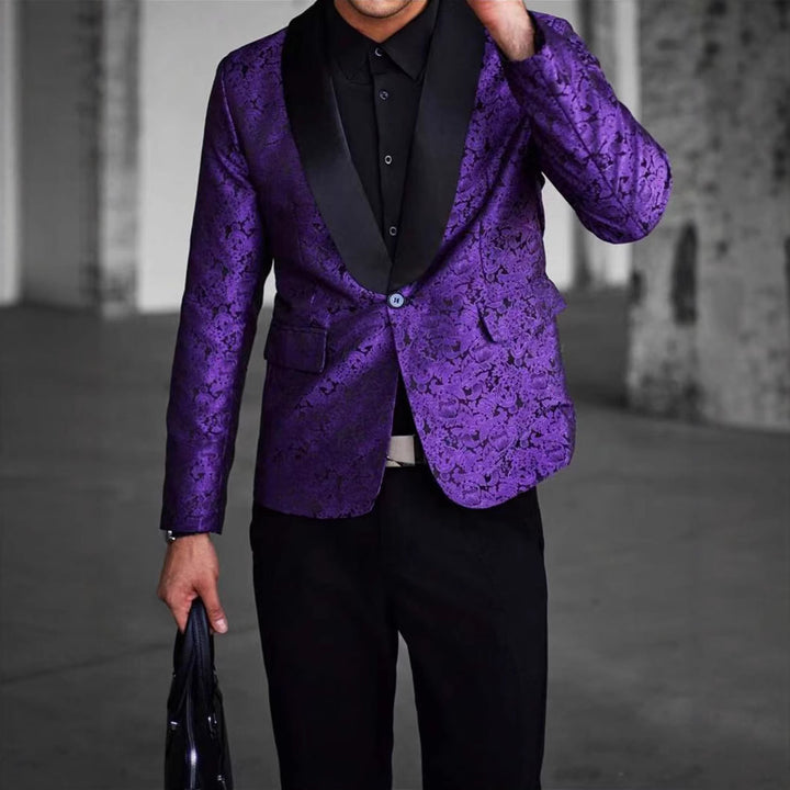 Herren eleganter Paillettenblazer mit floralem Design und schimmernder Oberfläche Echoarchiv