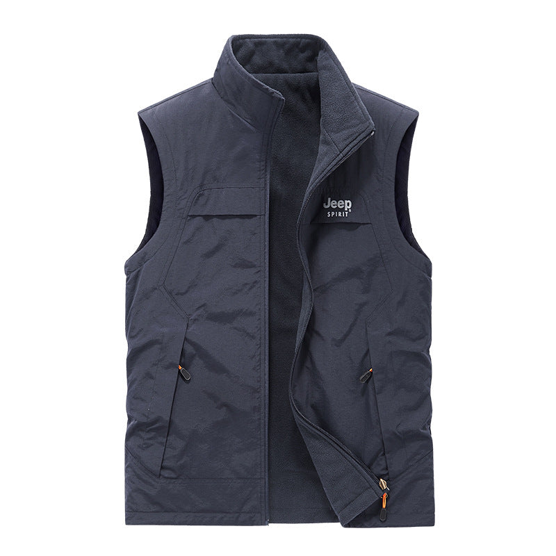 Herren Fleece-gefütterte Outdoor-Weste mit hochschließendem Kragen und Multifunktions-Taschen – Marzano