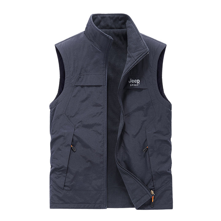 Herren Fleece-gefütterte Outdoor-Weste mit hochschließendem Kragen und Multifunktions-Taschen – Marzano