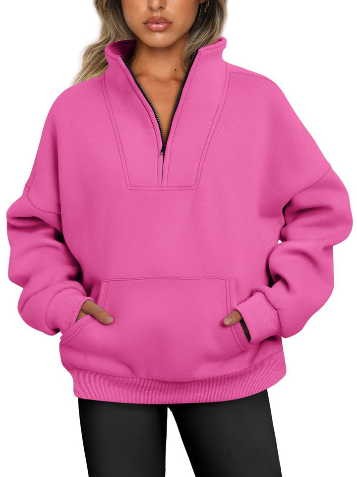Damen nan oversized Halbzip-Hoodie mit hohem Stehkragen, Kängurutasche und gerippten Bündchen Echo Archiv
