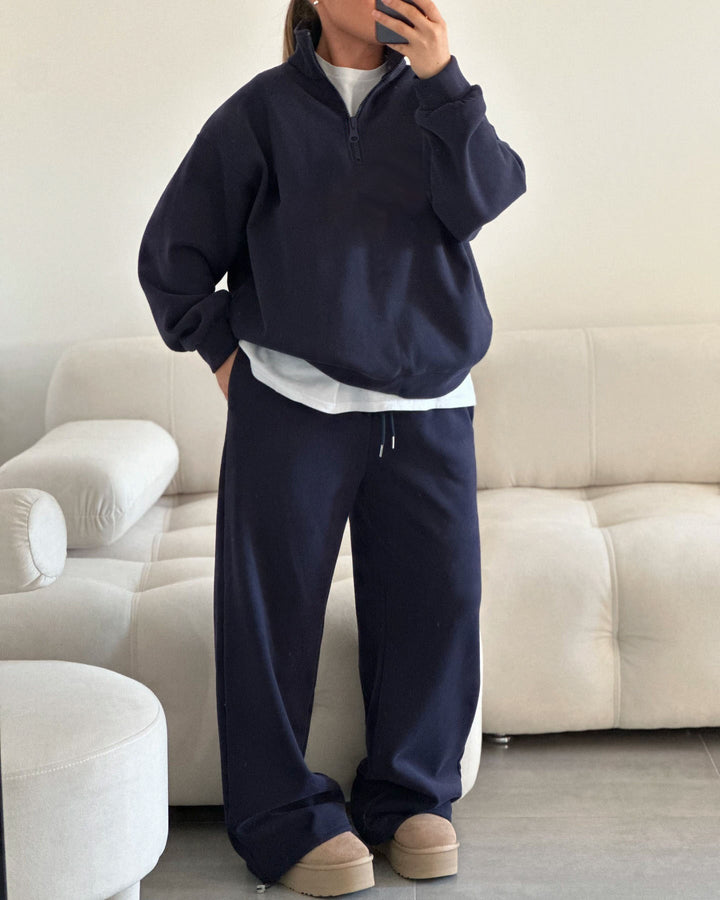 Damen nan Oversize Halbzip-Pullover mit Stehkragen und weitem Lounge-Hose-Set Echo Archiv