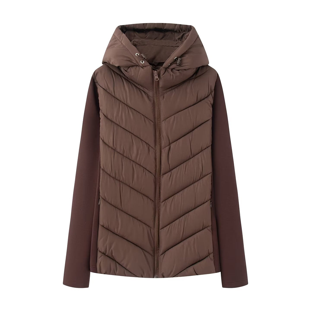 Damen Hybrid-Steppjacke mit Wattierung, Kapuze und elastischen Ärmel-Einsätzen Echoarchiv