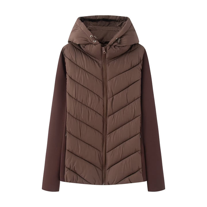 Damen Hybrid-Steppjacke mit Wattierung, Kapuze und elastischen Ärmel-Einsätzen Echoarchiv