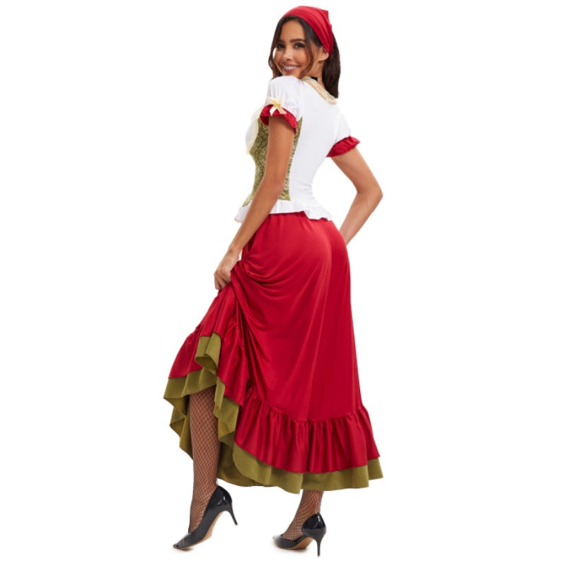 Damen nan sexy bayerisches Dirndl Kostüm mit geschnürtem Mieder Puffärmeln und mehrlagigem Stufenrock Echo Archiv