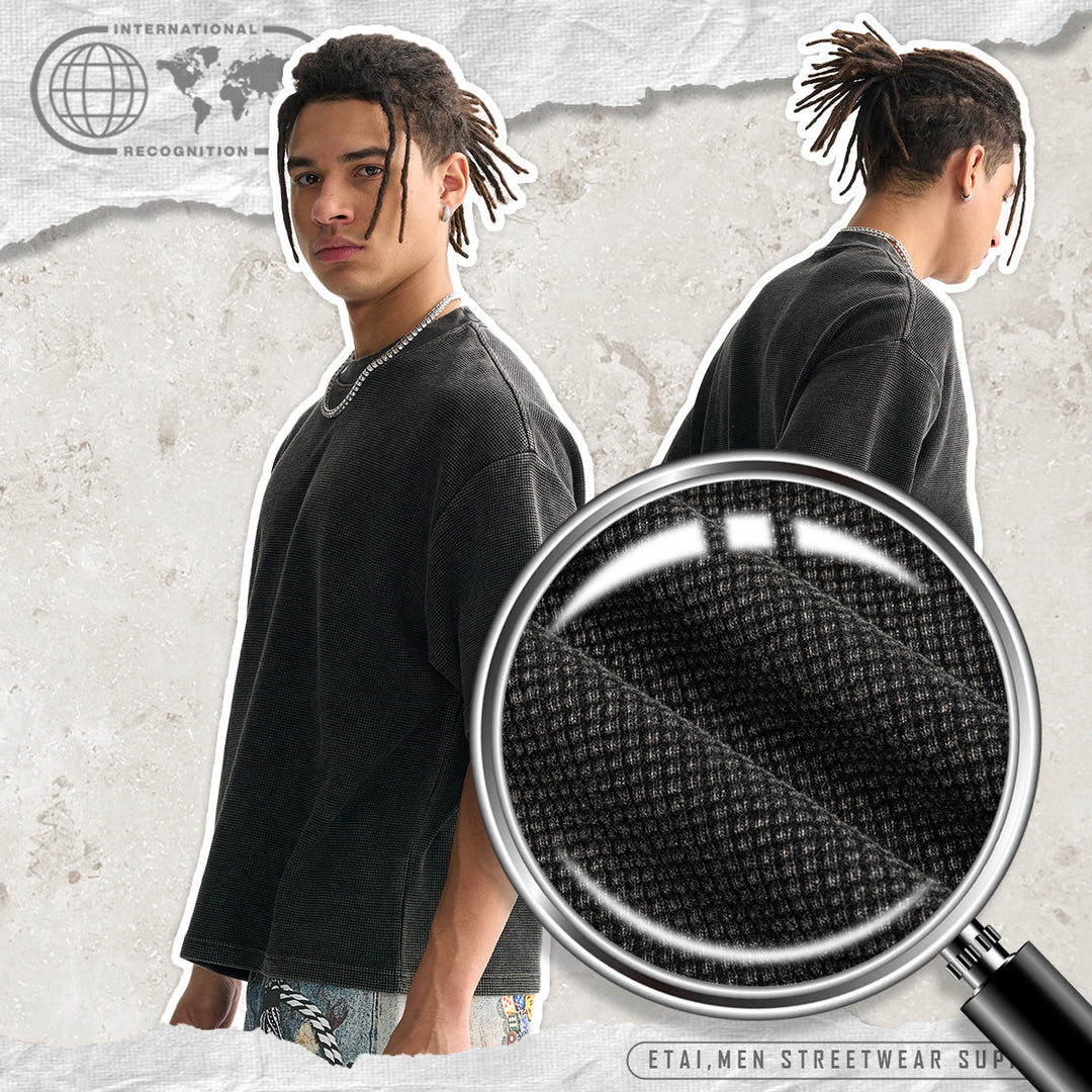 Herren Oversize Waffle-Struktur T-Shirt mit kurzem Arm und geripptem Rundhals Echo Archiv