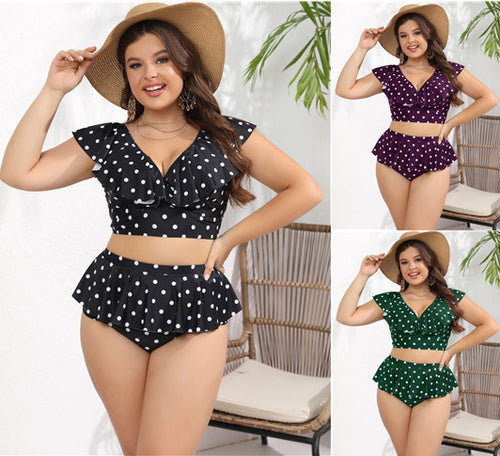 Damen Polka-Dot Badeanzug mit schmeichelhaftem Rüschenrock Echo Archiv