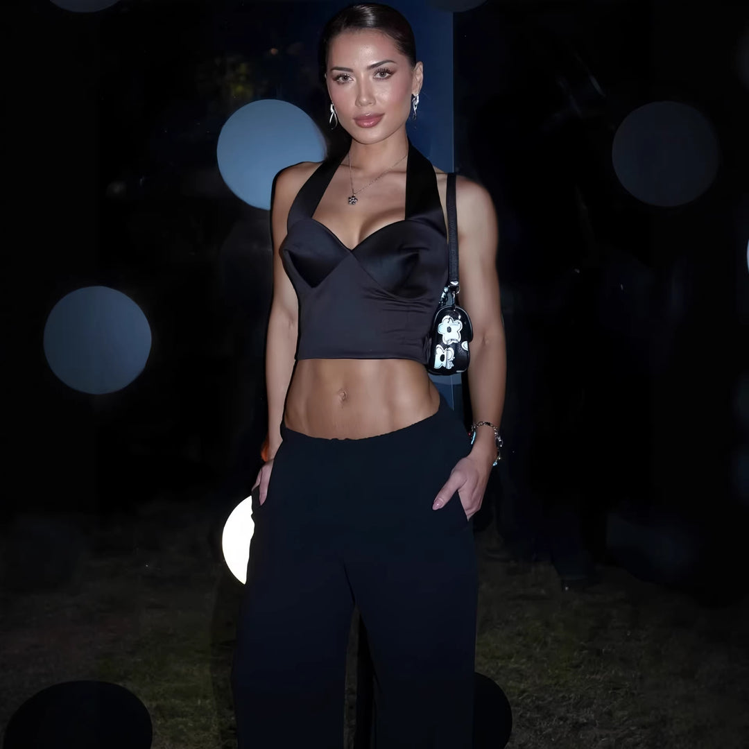 Damen Stylisches Cropped Top mit Halterhals und Bügeln Echo Archiv