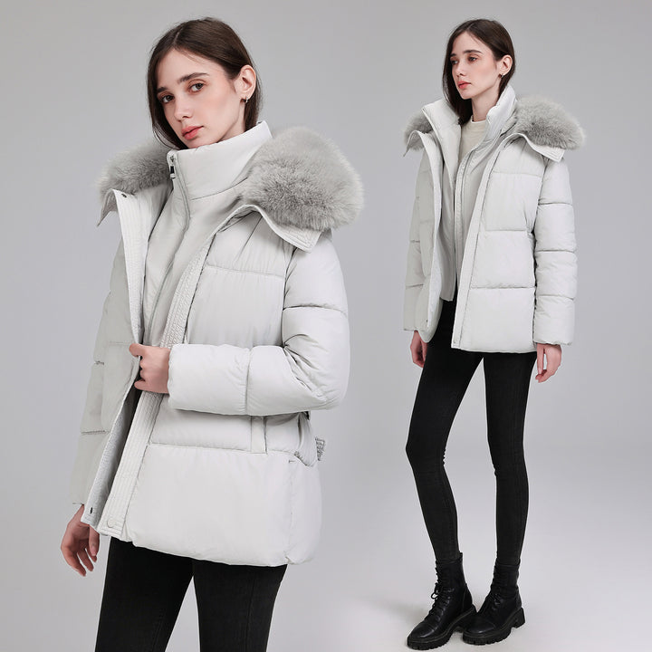 Damen Taillierter Pufferparka mit Wickelgürtel, hohem Stehkragen und voluminösem Fellkragen Echo Archiv
