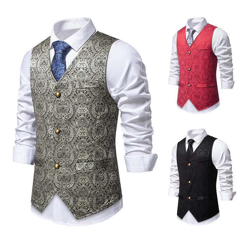 Herren elegante Anzugweste mit kunstvollem Muster und praktischen Taschen Echoarchiv