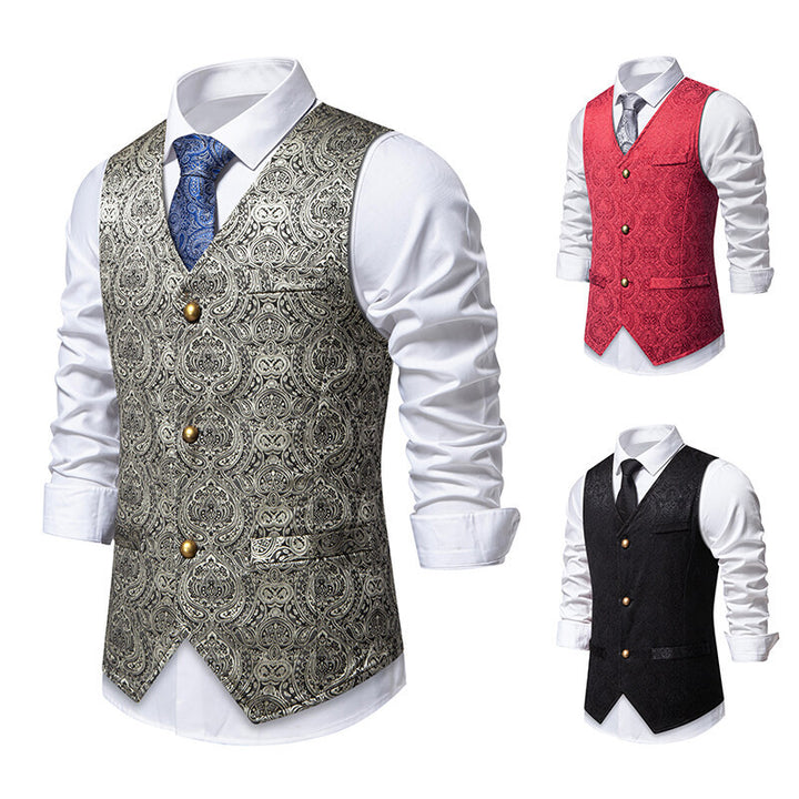 Herren elegante Anzugweste mit kunstvollem Muster und praktischen Taschen Echoarchiv
