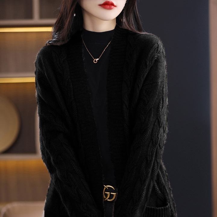 Damen Oversize-Longcardigan aus weichem Wollmix mit kontrastierenden Blockstreifen Echoarchiv