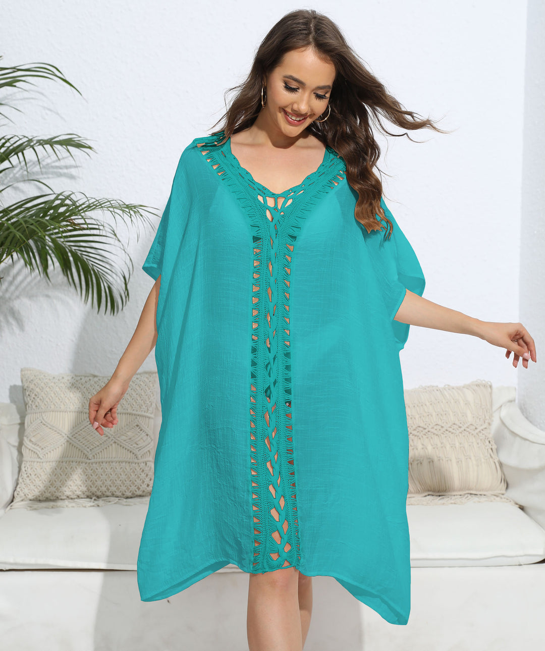 Damen luftiger Kaftan mit filigranem Häkelmuster Echo Archiv