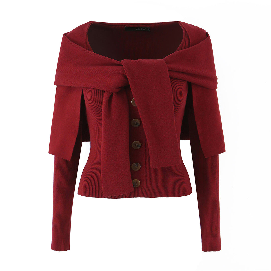 Damen Schulterstrick-Cardigan mit abnehmbarem Schultertuch-Detail Echoarchiv