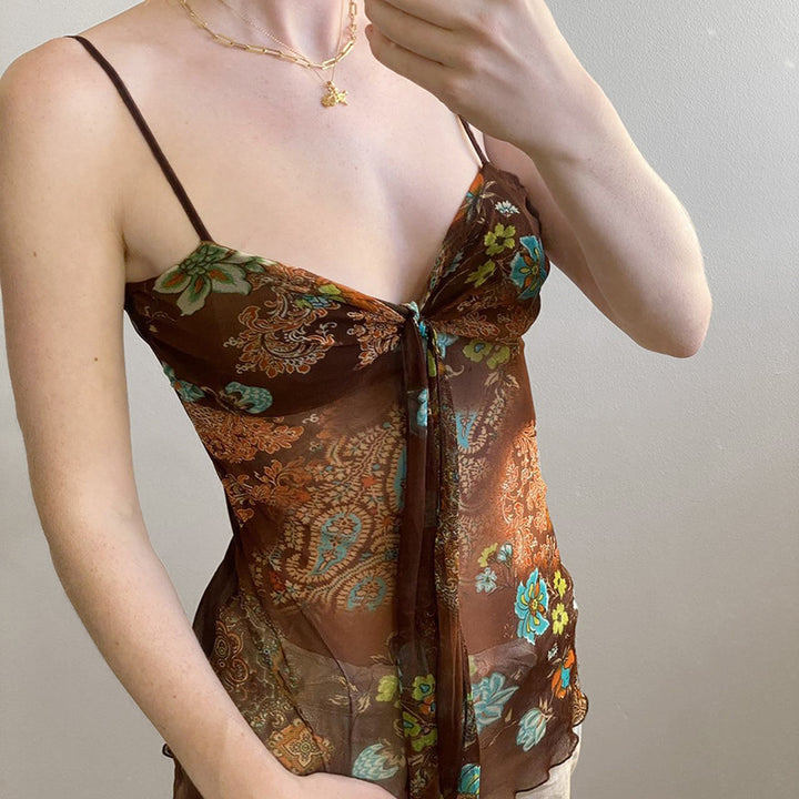 Damen Blumenmuster Spaghetti-Trägertop mit fließendem Design Echo Archiv