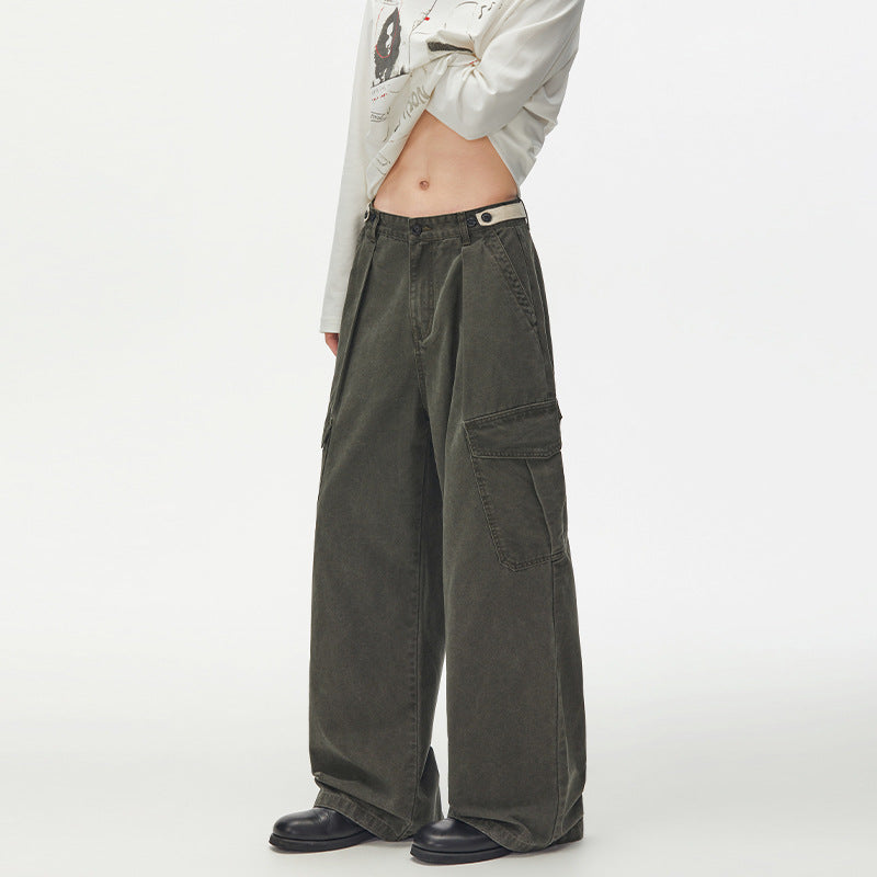 Damen Weit geschnittene Cargo-Palazzohose aus gebürstetem Baumwoll-Twill mit tiefem Schritt und aufgesetzten Klappentaschen Echo Archiv