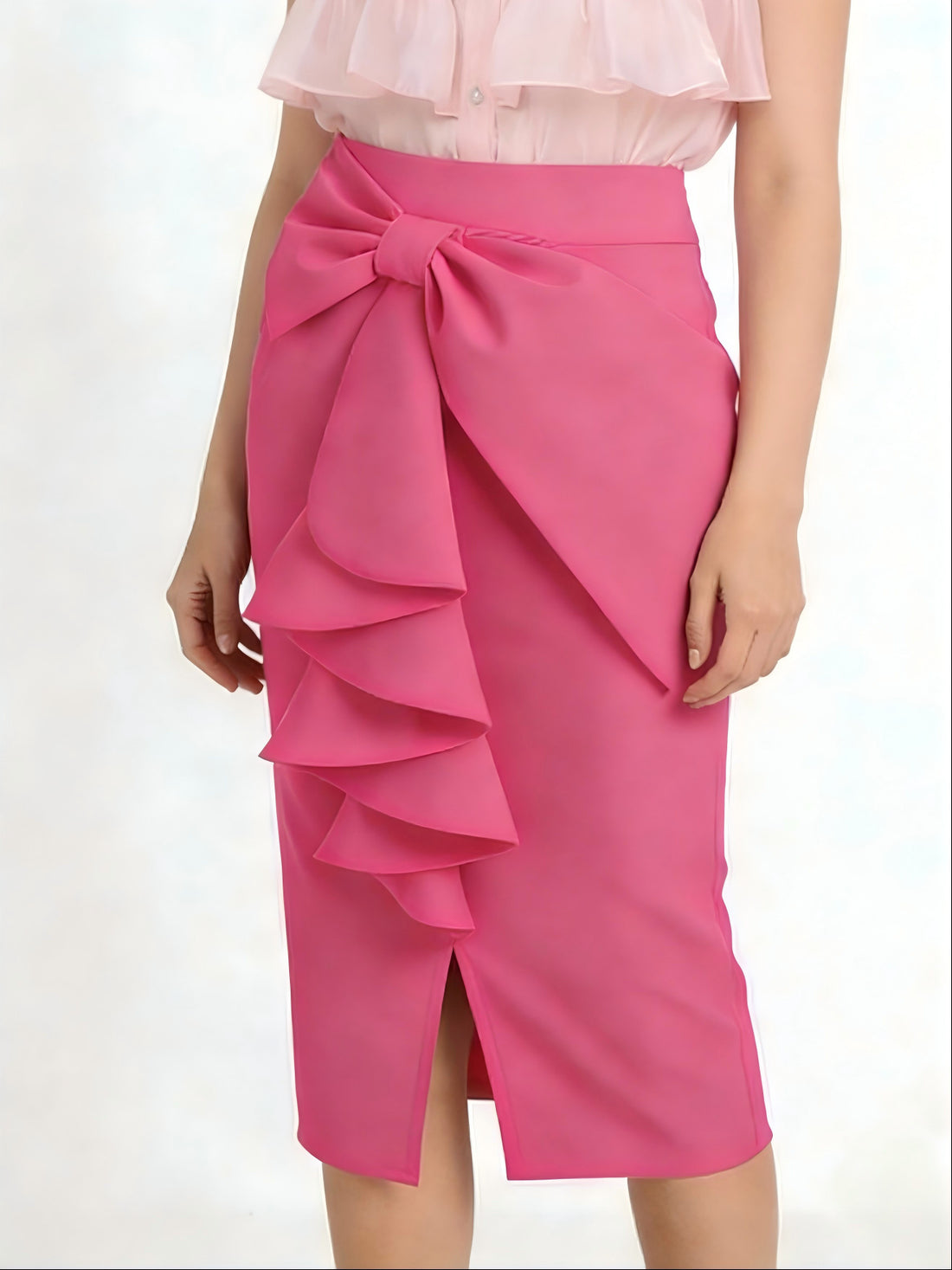 Damen Figurbetonter Midi-Rock mit elegantem Schleifendetail – Rosévia