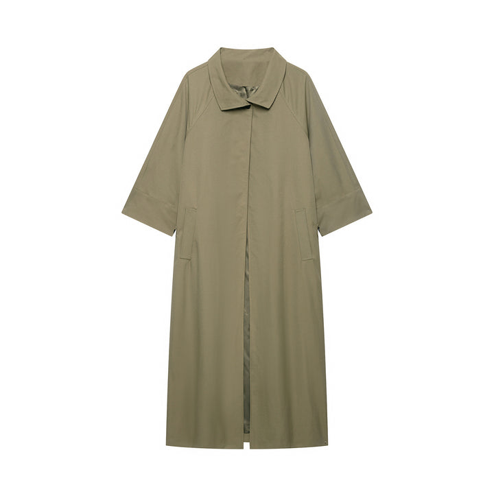 Damen Leichter langer Trenchcoat mit dreiviertelweiten Ärmeln und verdeckter Knopfleiste Echo Archiv