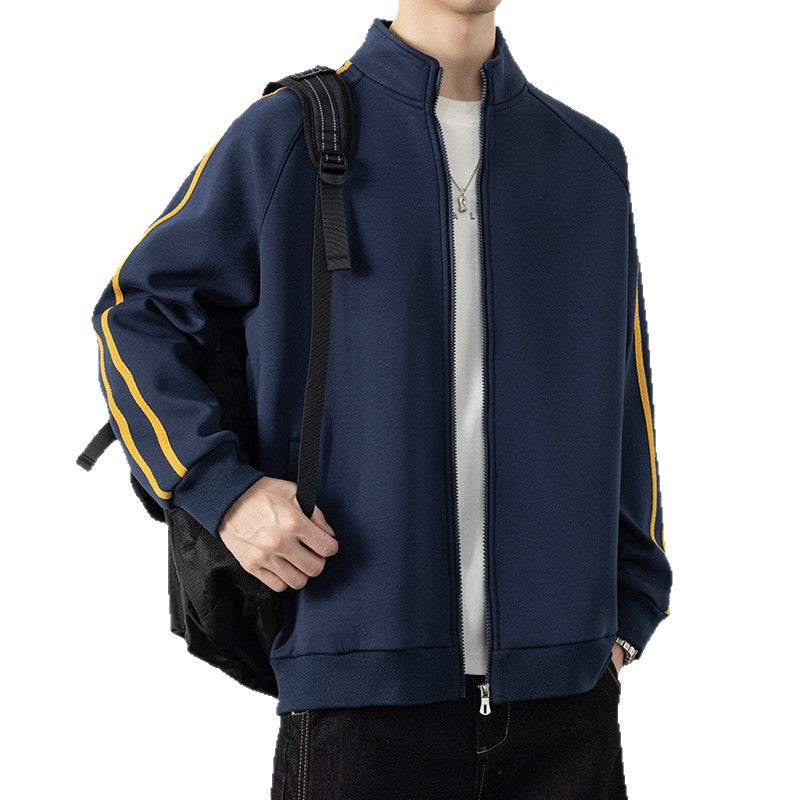 Herren Freizeit-Trainingsjacke mit Stehkragen, Reißverschluss und Kontraststreifen Echo Archiv
