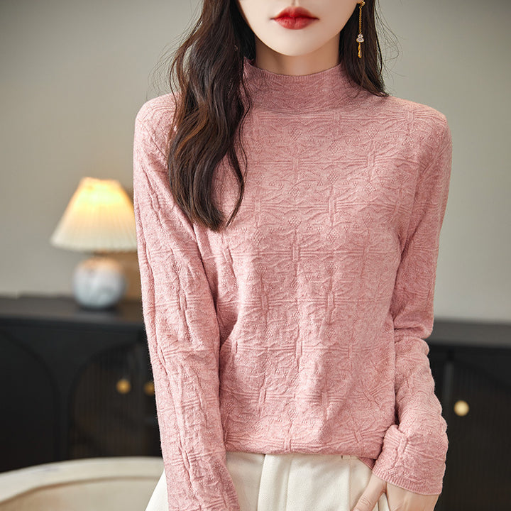 Damen Strukturiertes Feinstrick-Longsleeve mit Stehkragen und kastiger Silhouette Echoarchiv