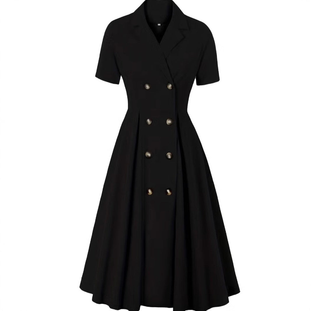 Damen elegantes Midikleid mit doppelter Knopfleiste und schwingendem Rock Echo Archiv