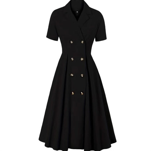 Damen elegantes Midikleid mit doppelter Knopfleiste und schwingendem Rock Echo Archiv