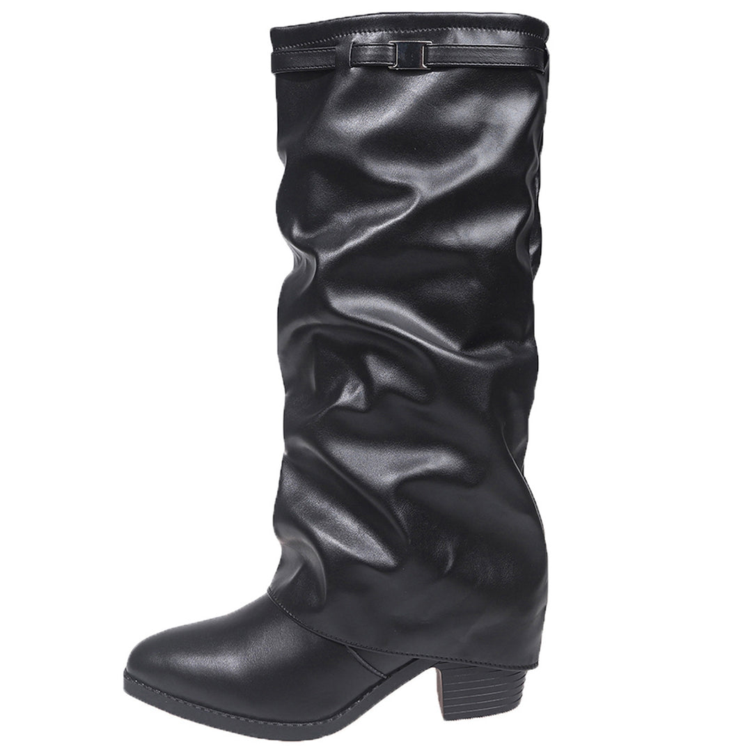 Damen Schaftstiefel aus softem Kunstleder mit lässigem Slouch‑Schaft und niedrigem Blockabsatz Echo Archiv