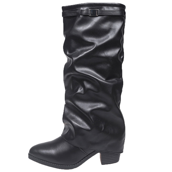 Damen Schaftstiefel aus softem Kunstleder mit lässigem Slouch‑Schaft und niedrigem Blockabsatz Echo Archiv