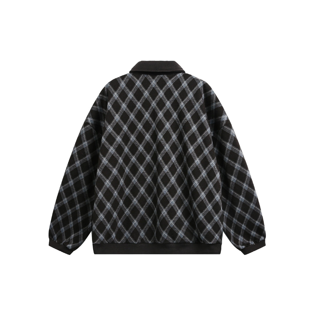 Damen Karierter Oversize‑Polo‑Pullover mit Halbknopfleiste und Rippbündchen Echoarchiv