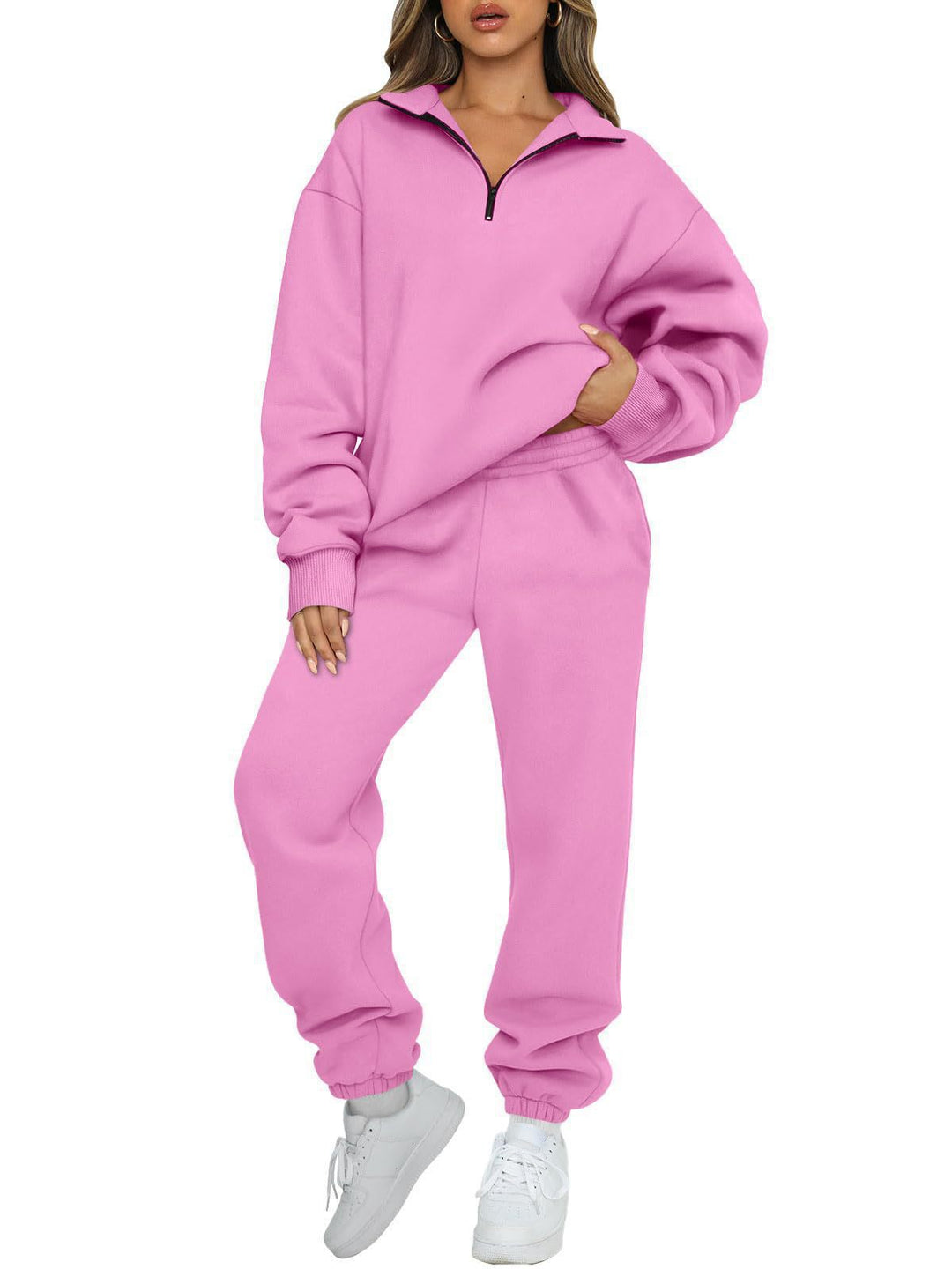 Damen nan lässiges Halbzip-Lounge-Set mit oversized Sweatshirt und taillenhoher Jogginghose Echo Archiv
