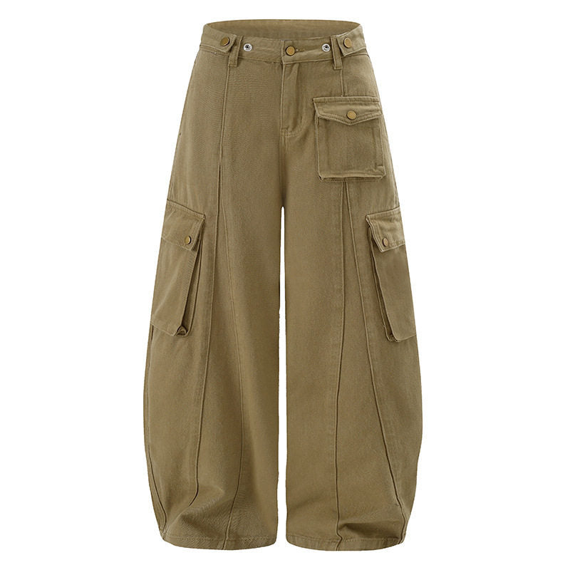 Damen Weite Cargo-Palazzo-Hose mit hohem Bund, Ballon-Saum und mehreren Klappentaschen Echoarchiv