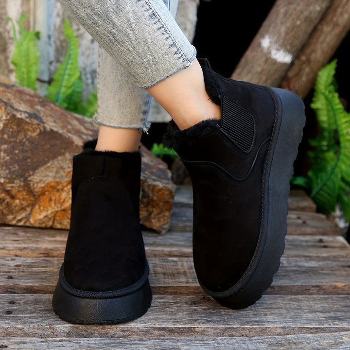 Damen  gefütterte Chelsea-Boots im Velours‑Look mit hohem Plateau‑Sohlenprofil und weichem Innenfutter Echo Archiv