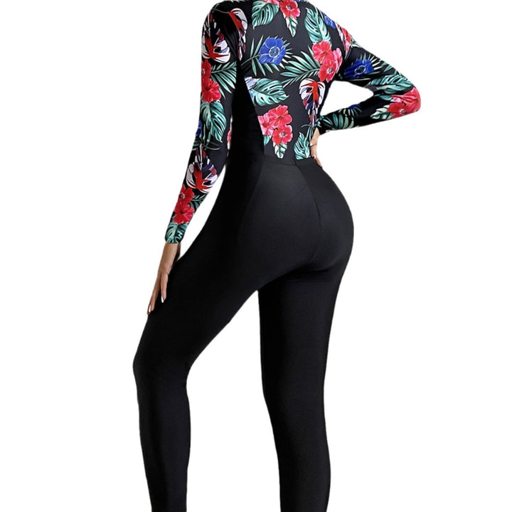 Damen sportlicher Langarm-Schwimmanzug mit farbenfrohen Blumenmuster Echo Archiv