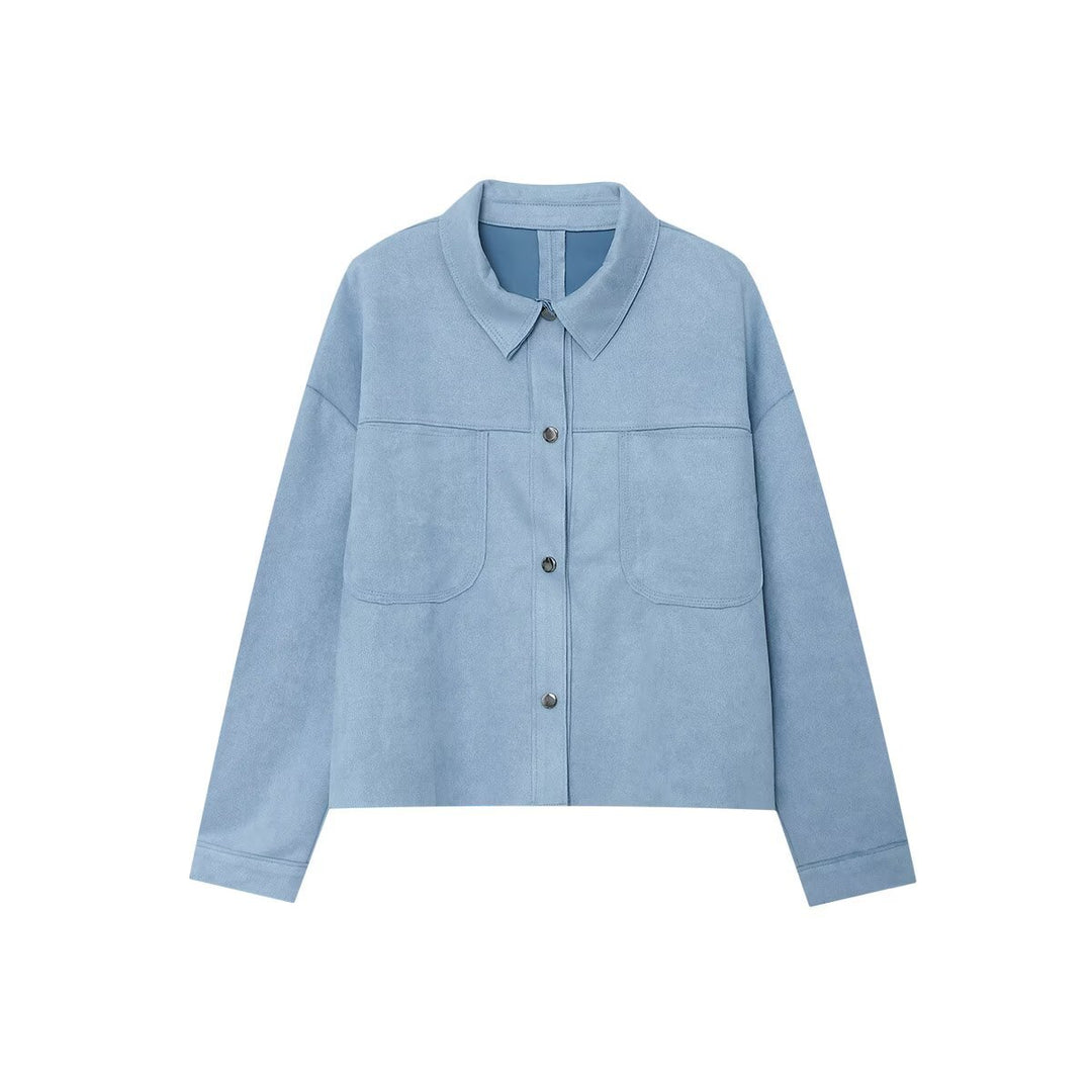 Damen kurz geschnittene Overshirt-Jacke aus strukturiertem Canvas mit aufgesetzten Brusttaschen – Célinea
