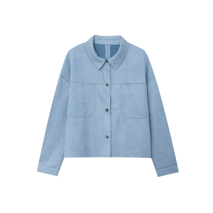 Damen kurz geschnittene Overshirt-Jacke aus strukturiertem Canvas mit aufgesetzten Brusttaschen – Célinea