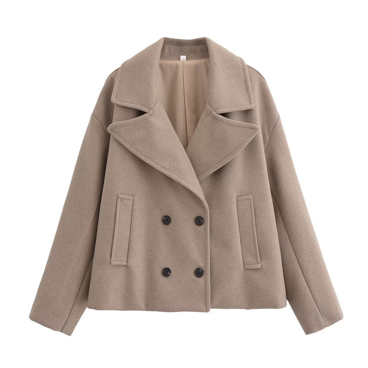 Damen Kurz geschnittener Wollmix-Peacoat mit weitem Revers und Eingrifftaschen Echo Archiv