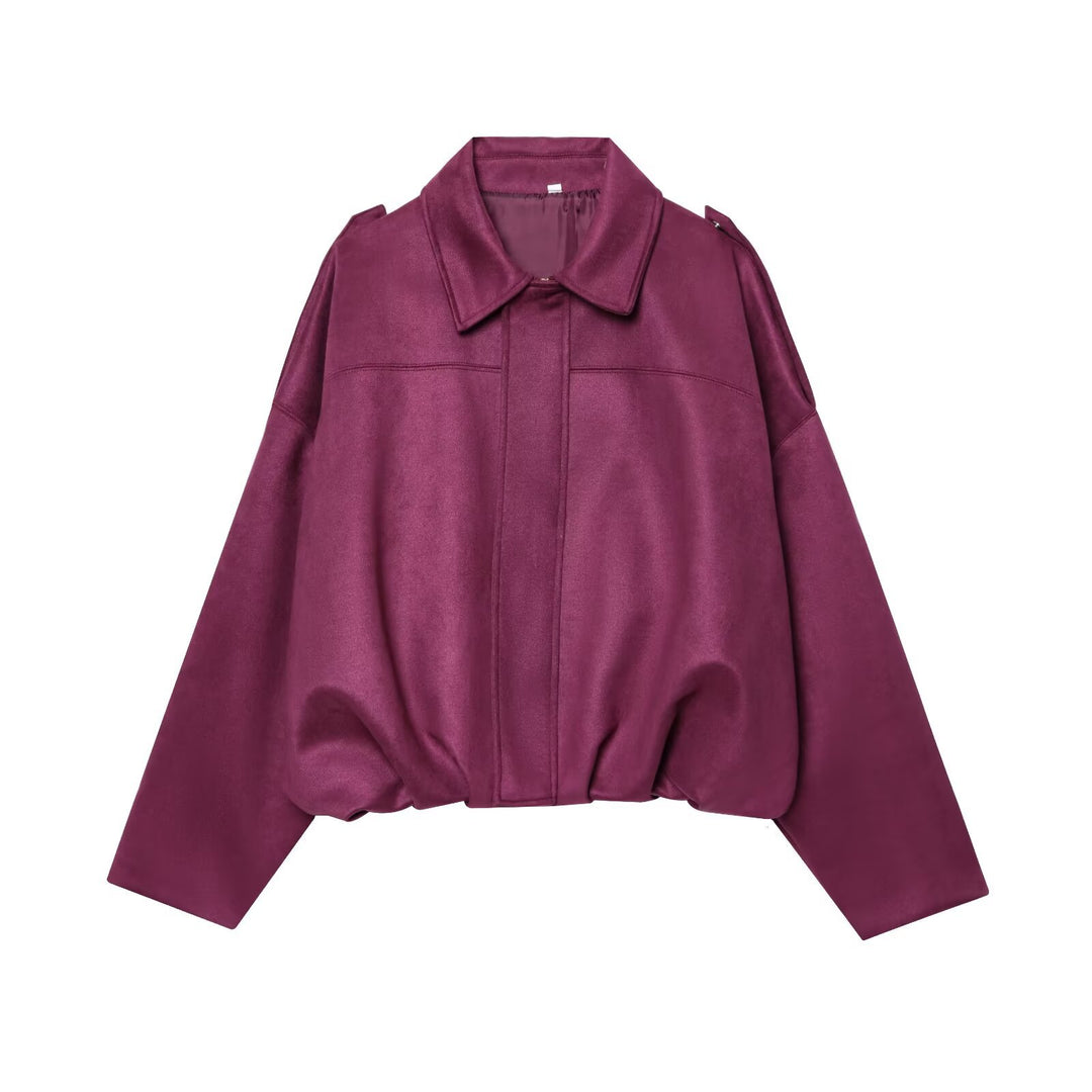 Damen Gekürzte Wildlederoptik-Blousonjacke mit Taillen-Smock und Schulterpatten Echo Archiv