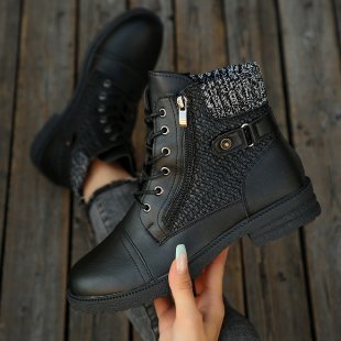 Damen Schnür-Ankle-Boots mit Strickmanschette, seitlichem Reißverschluss und gepolstertem Komfortfußbett Echo Archiv